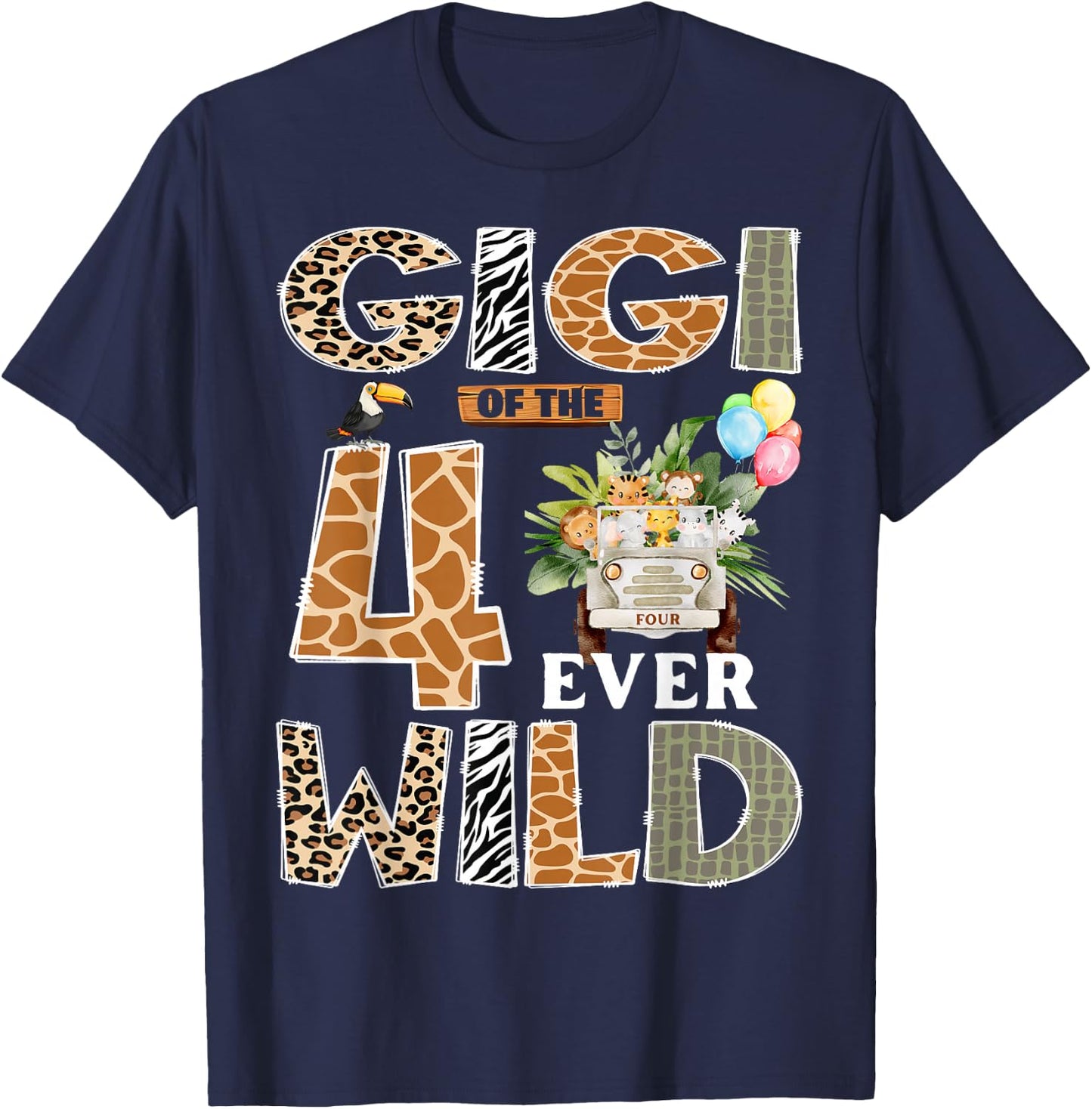Gigi of The Four Ever Wild Safari 4th Birthday Boy Matching T-Shirt - T-Shirt | Navy