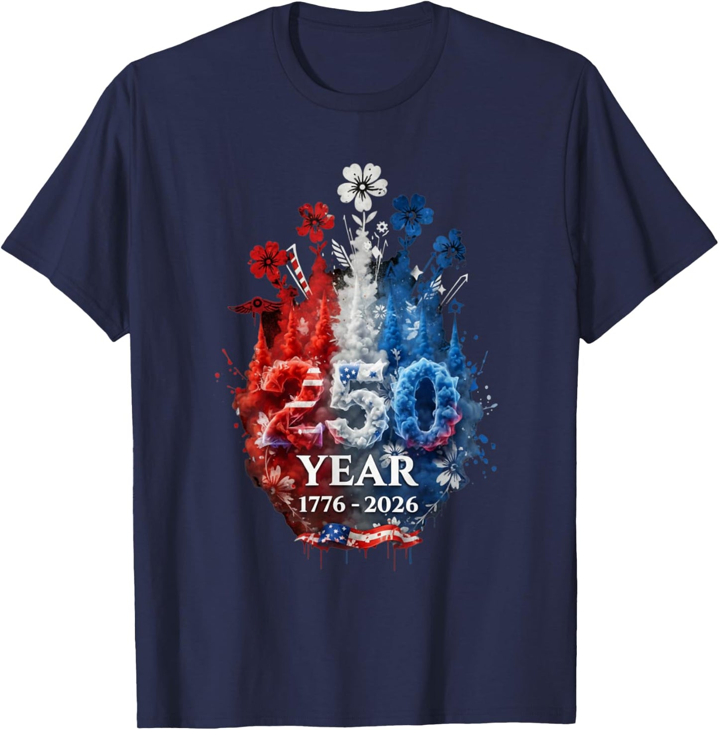 Patriotic 250th Anniversary 4th of July America USA Flag T-Shirt - T-Shirt | Navy