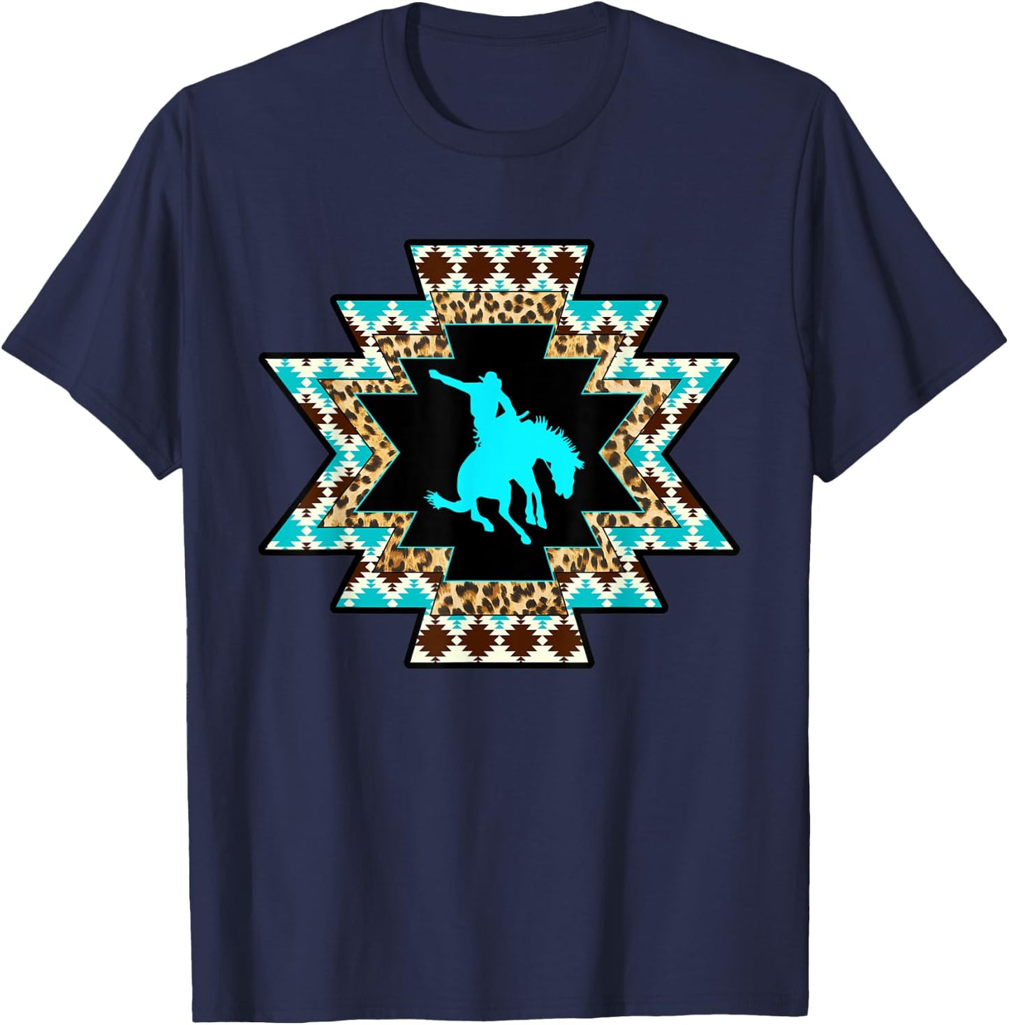 Cowgirl Rodeo Girl Horse Girl Serape Aztec print Turquoise T-Shirt - T-Shirt | Navy