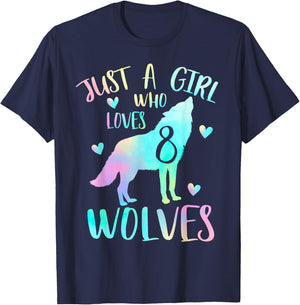 8 Years Wolf Birthday - Just a Girl Who Loves Wolves T-Shirt - T-Shirt | Navy