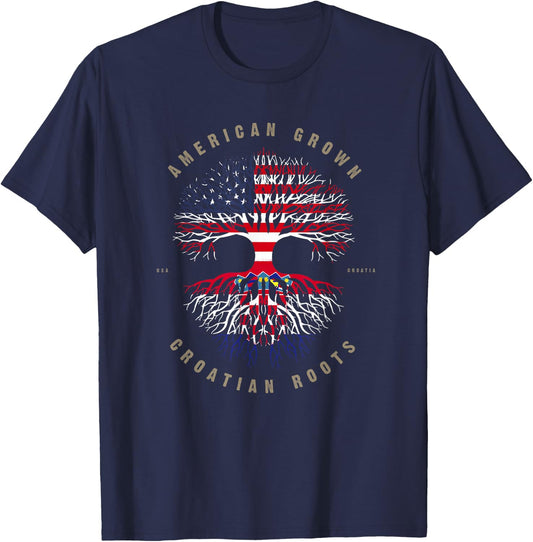 American Grown Croatian Roots Croatia Flag T-Shirt - T-Shirt | Navy