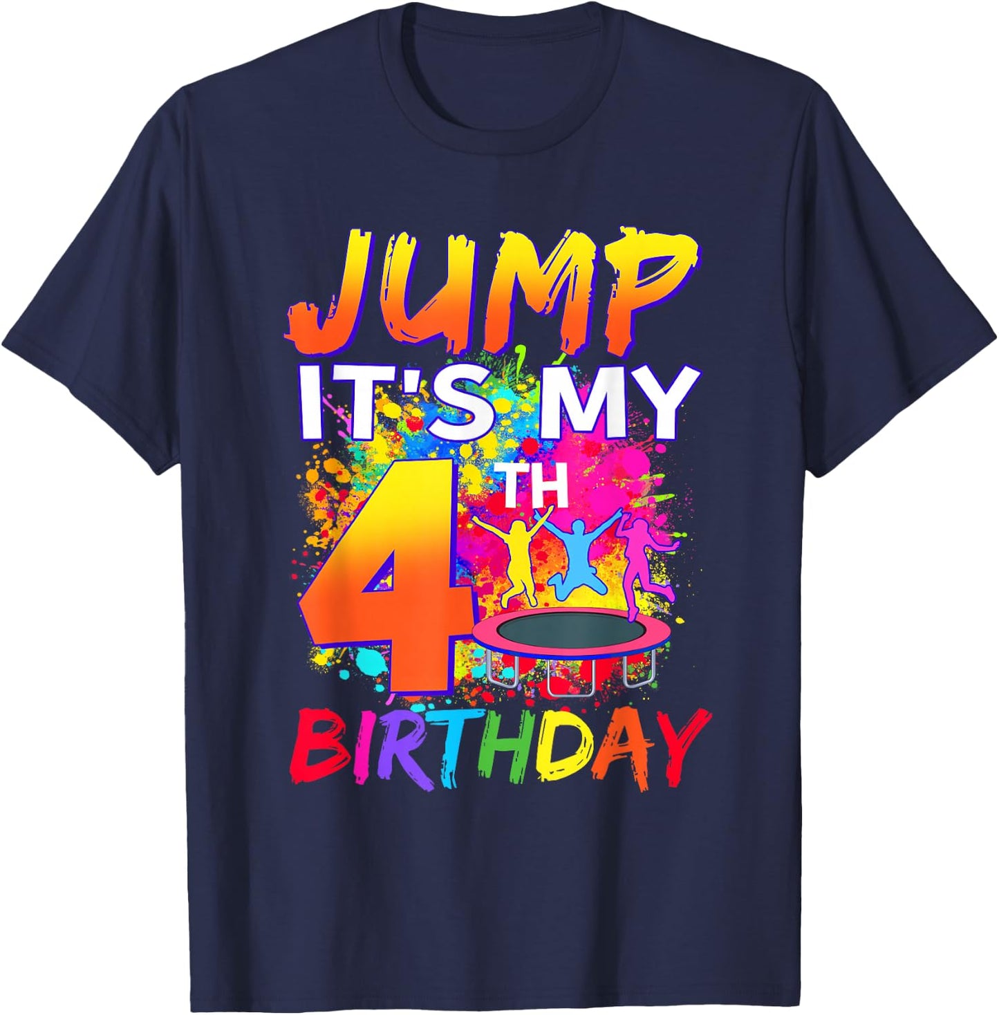 4 Year Old Boy Girl Jump It's My 4th Birthday Trampoline T-Shirt - T-Shirt | Navy