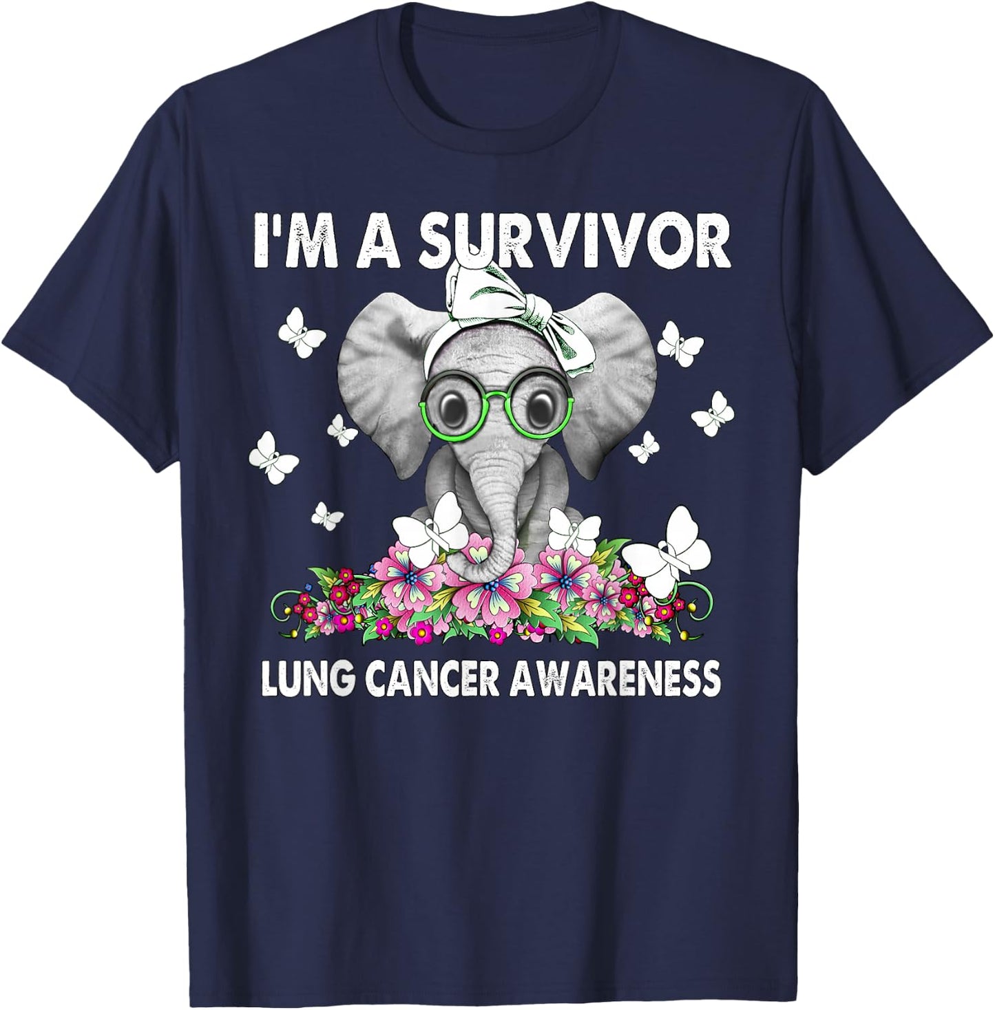 Elephant I’m a Survivor Lung Cancer Awareness T-Shirt - T-Shirt | Navy