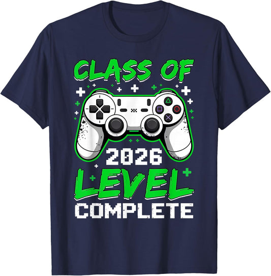 Class of 2026 Level Complete Funny Gamer Senior Graduation T-Shirt - T-Shirt | Navy