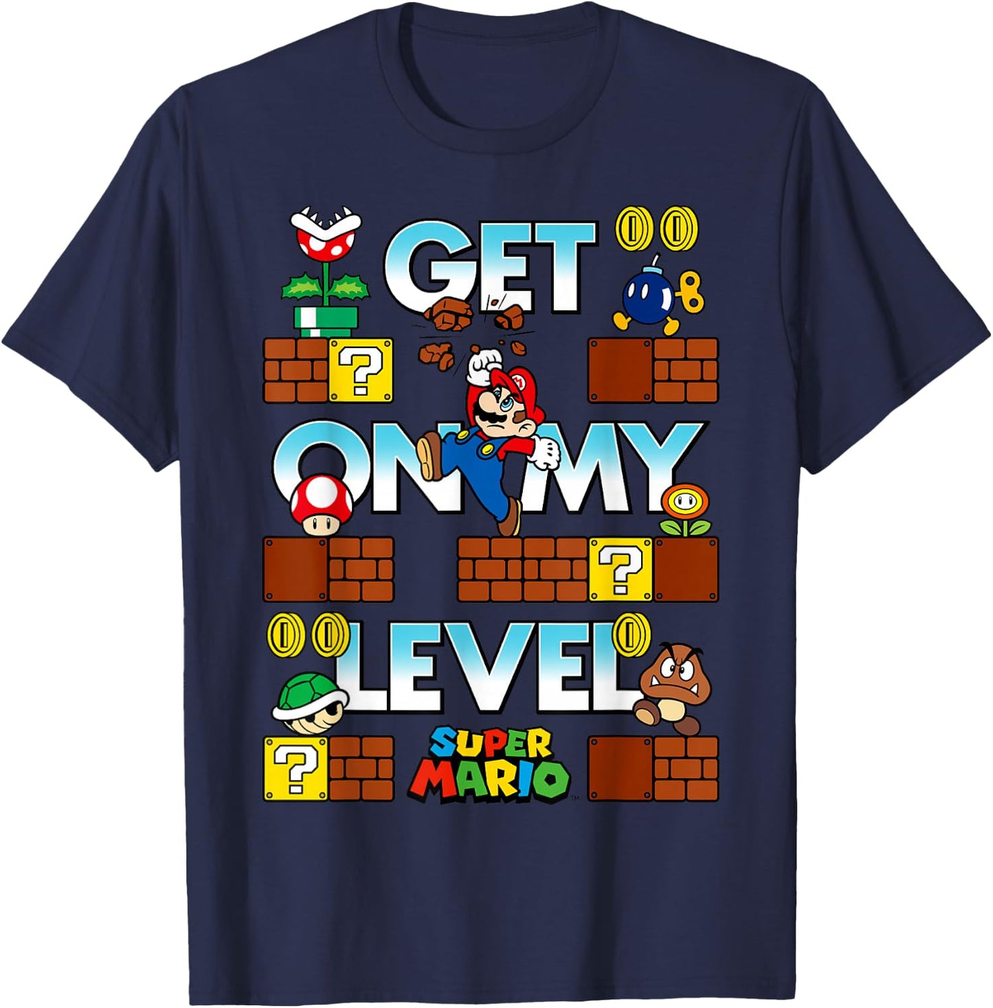Super Mario Get On My Level Game Play Poster T-Shirt - T-Shirt | Navy