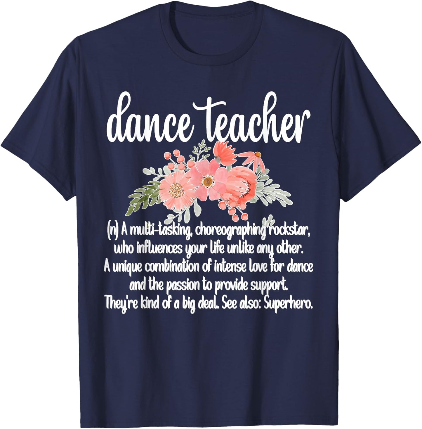 Dance Teacher Appreciation Women's Black Classic Fit Short Sleeve Lace Embellished Dance Teacher T-Shirt - T-Shirt | Navy