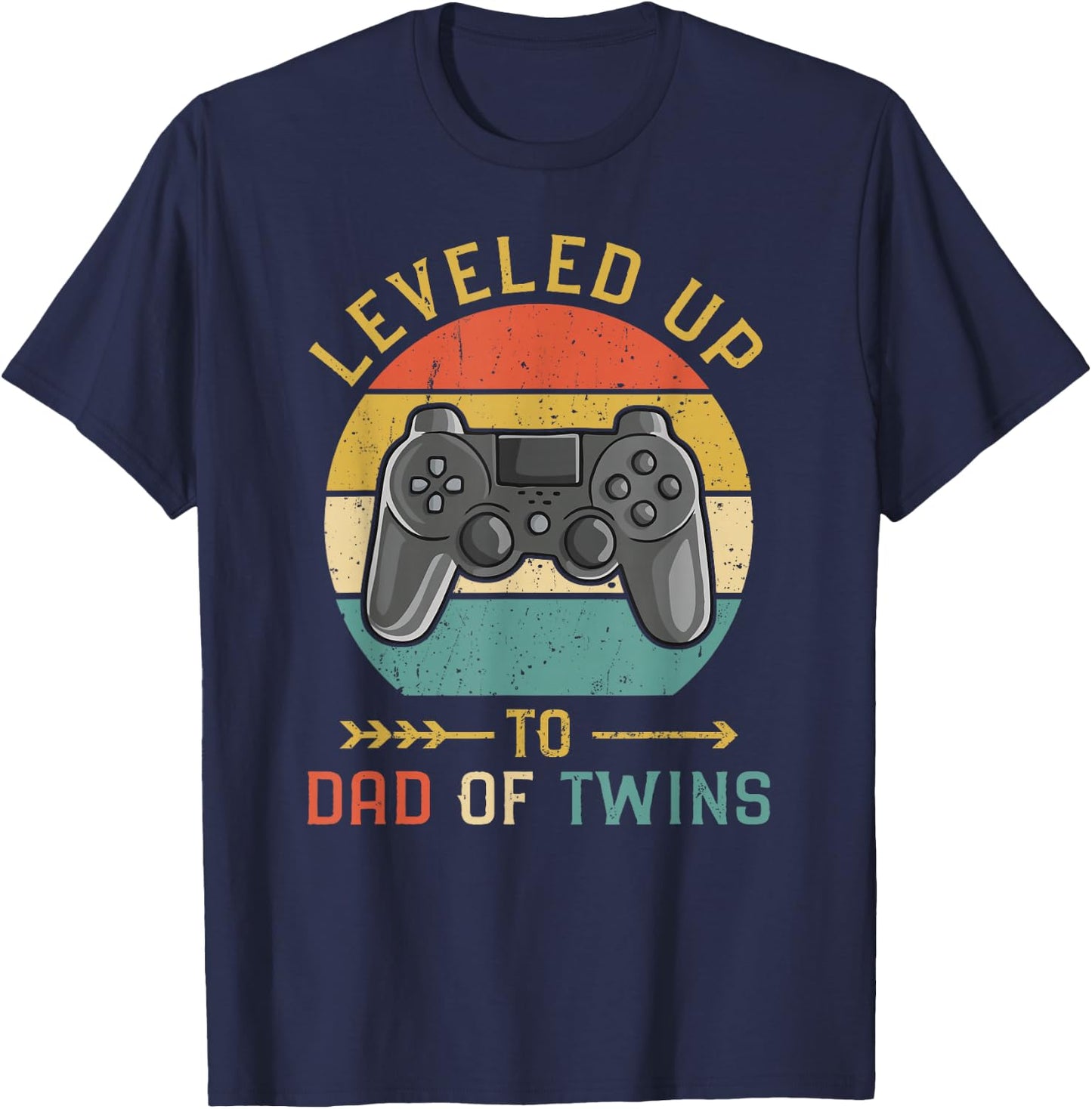 Vintage Level Up to Dad of Twins Gamer Gift T-Shirt - T-Shirt | Navy