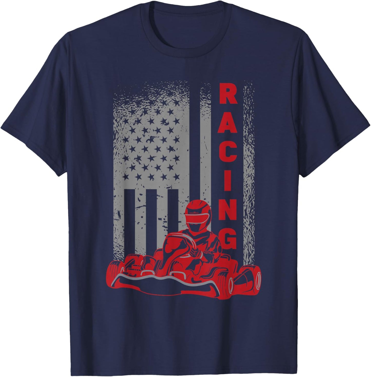 Vintage American Go Kart Racing with USA Flag T-Shirt - T-Shirt | Navy