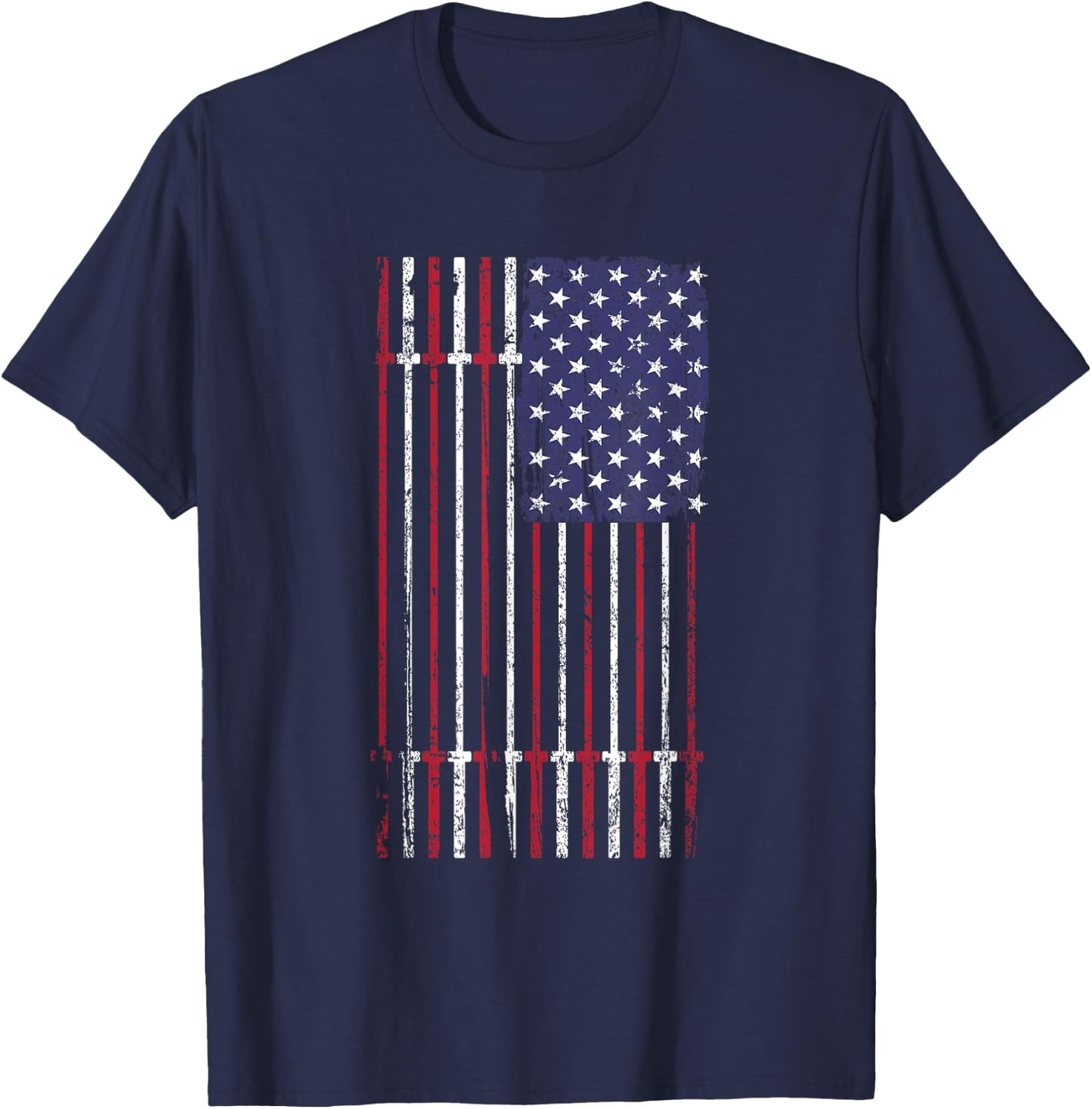 USA Flag Barbell Men T-Shirt - T-Shirt | Navy