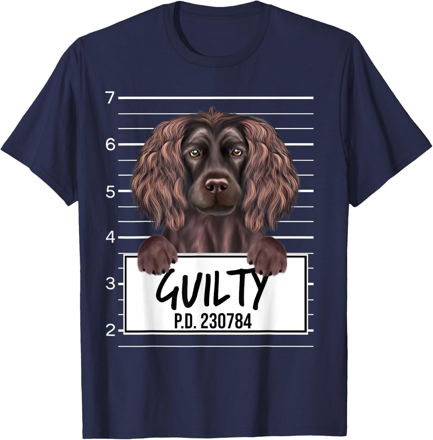 Funny Boykin Spaniel Mugshot Guilty Dog T-Shirt - T-Shirt | Navy