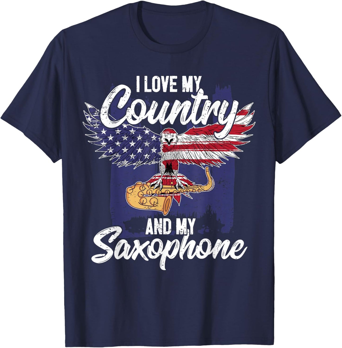 Saxophonist USA Saxophone Player America Eagle Saxophone T-Shirt - T-Shirt | Navy