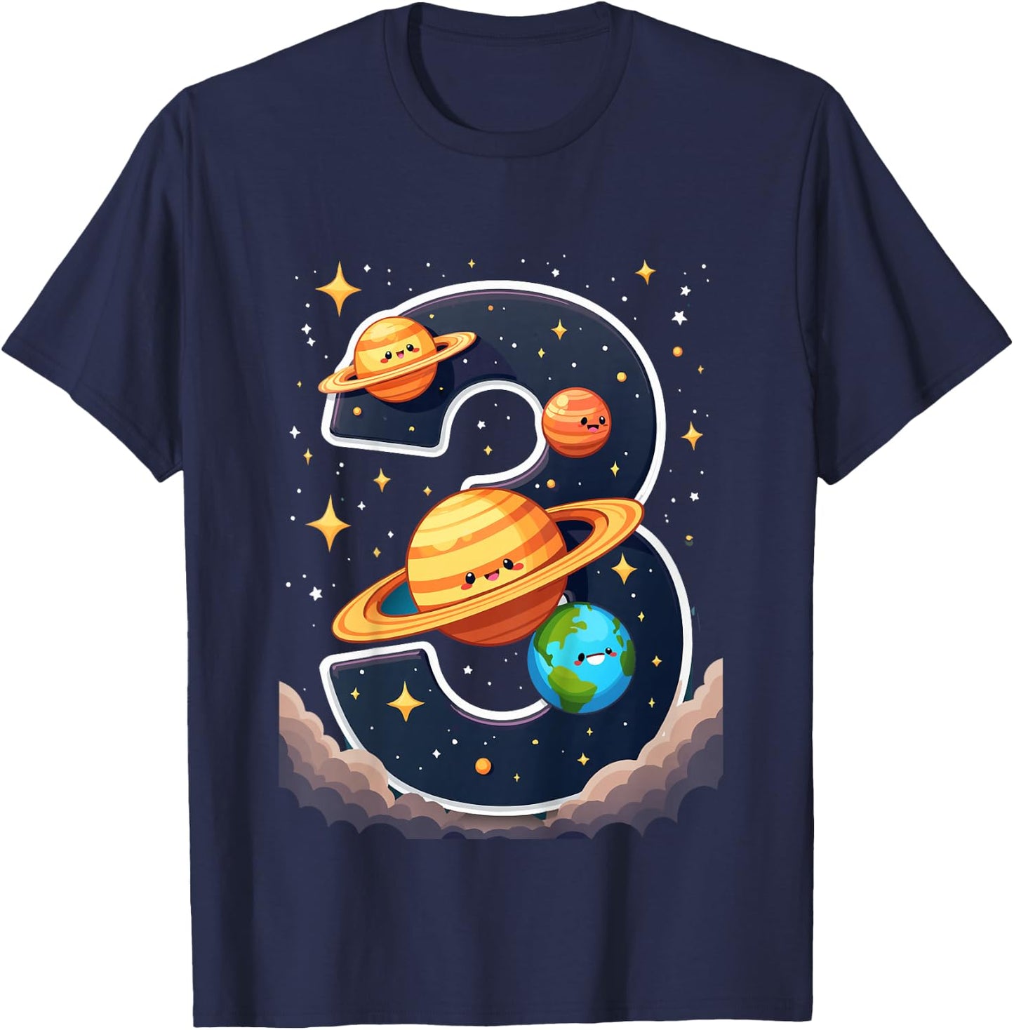 Space Planets Galaxies 3rd Birthday, 3 Years Old Child Bday T-Shirt - T-Shirt | Navy