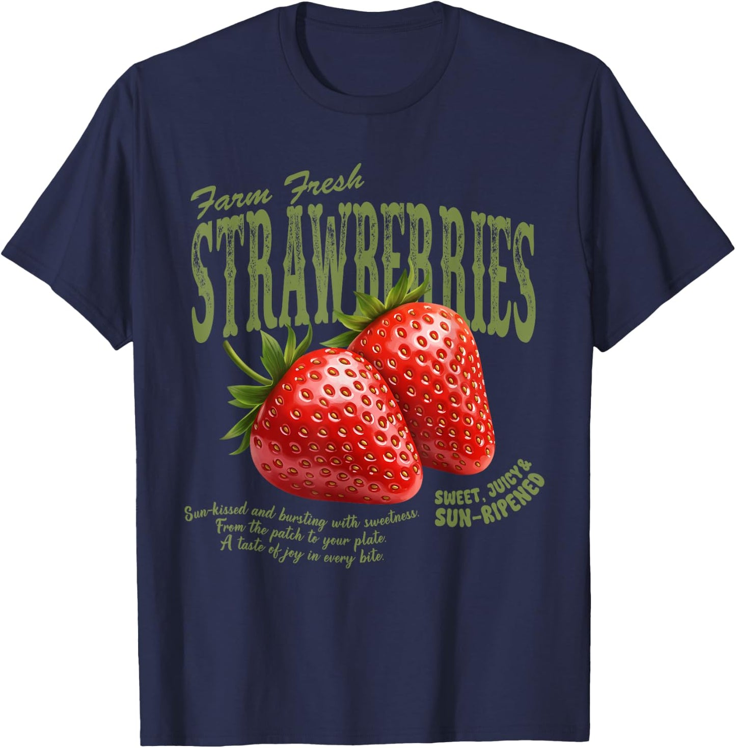 Farm Fresh Strawberries Retro Farmer Market Summer Lover T-Shirt - T-Shirt | Navy