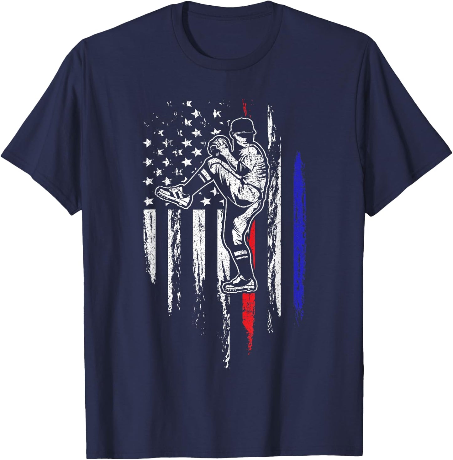 Baseball American Flag Pitcher USA Pitching 4th of July Gift T-Shirt - T-Shirt | Navy
