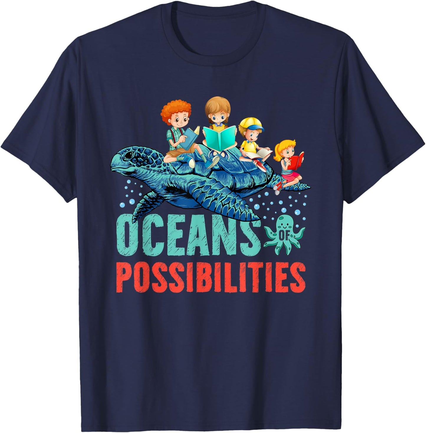 Oceans Of Possibilities Summer Reading 2022 Octopus Men Women Kids T-Shirt - T-Shirt | Navy