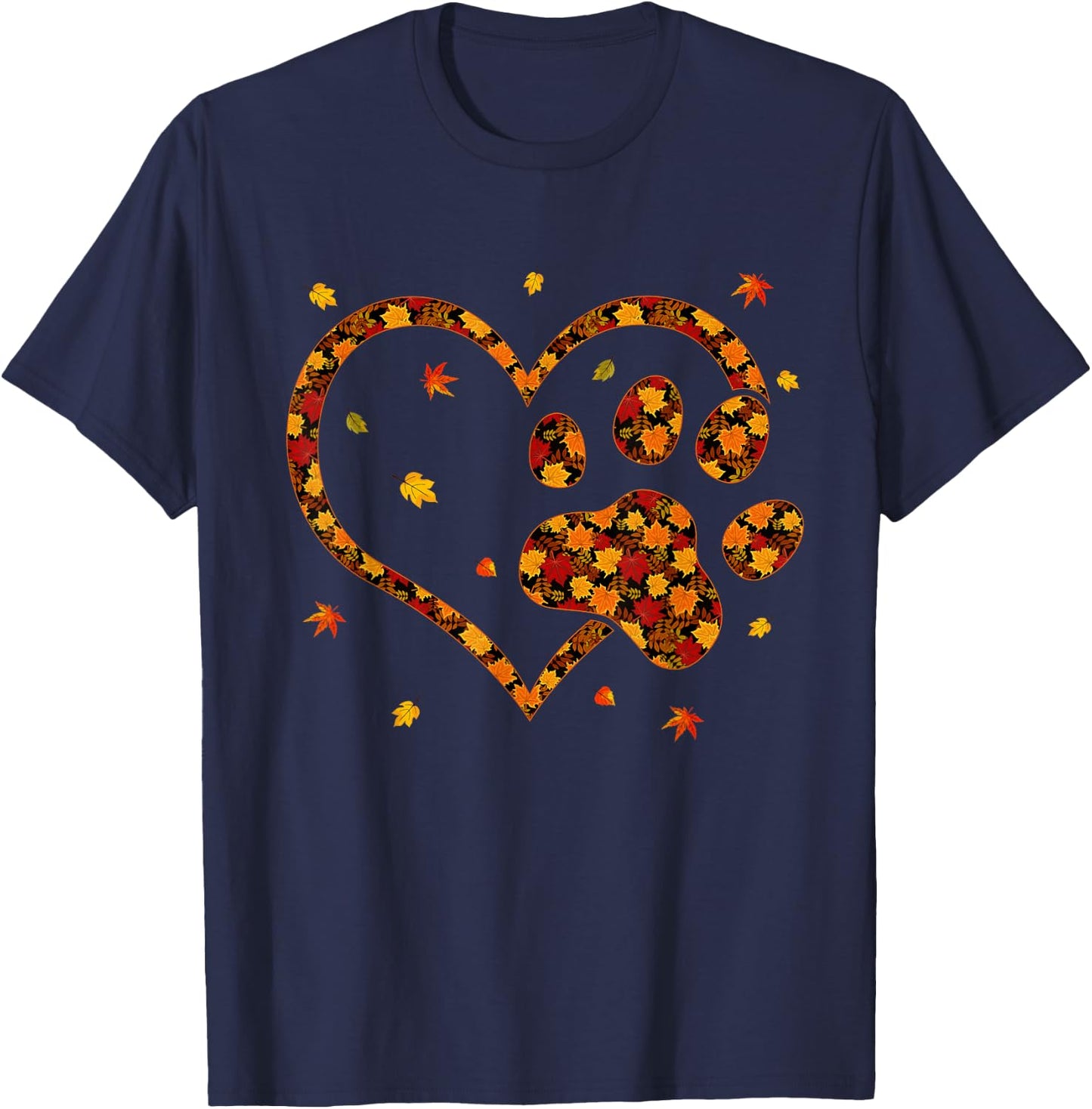 Hello Fall Autumn Leaf Dog & Cat Paw Print Pets Kitten Owner Women Kids T-Shirt - T-Shirt | Navy