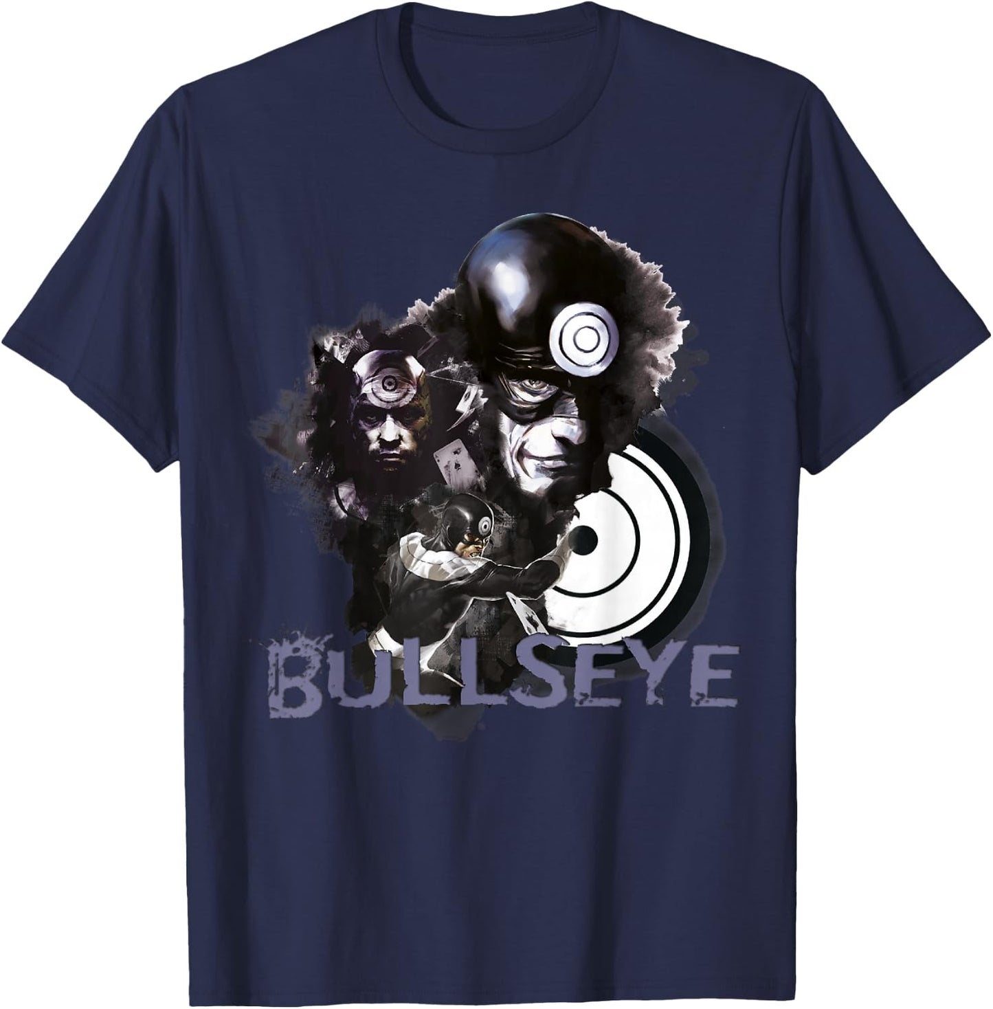 Marvel Retro Bullseye Collage Action Portrait T-Shirt - T-Shirt | Navy