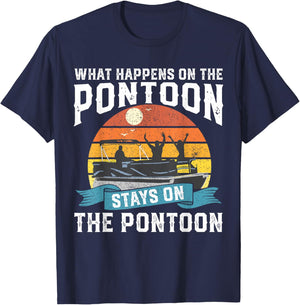 What Happens On The Pontoon Boat Funny Boating Gift Dad T-Shirt - T-Shirt | Navy