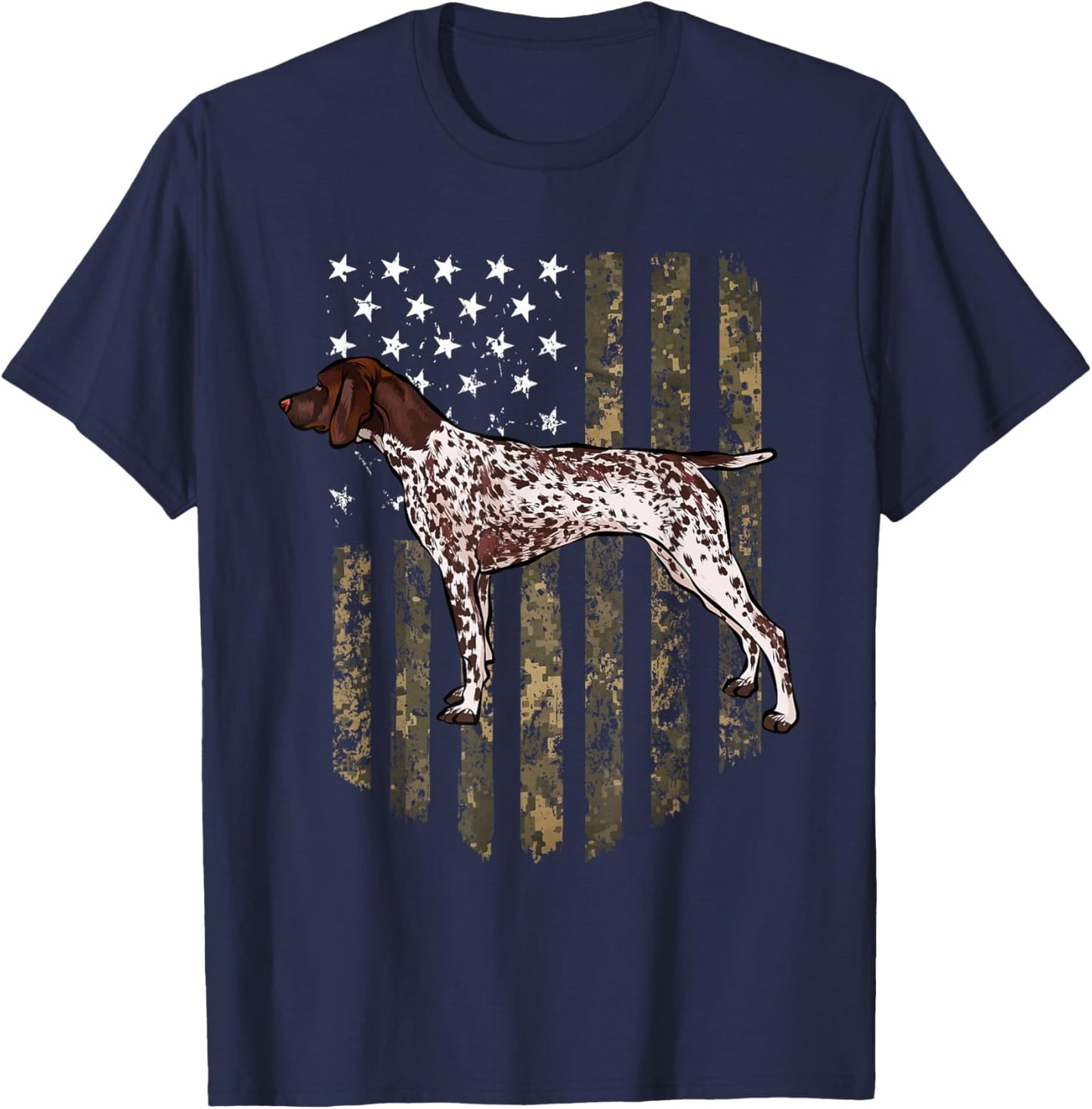 Camo American Flag German Shorthaired Pointer 4th of July T-Shirt - T-Shirt | Navy