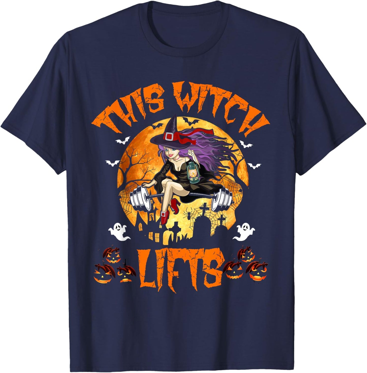This Witch Lifts Barbell Fitness Gym Workout Witch Halloween T-Shirt - T-Shirt | Navy