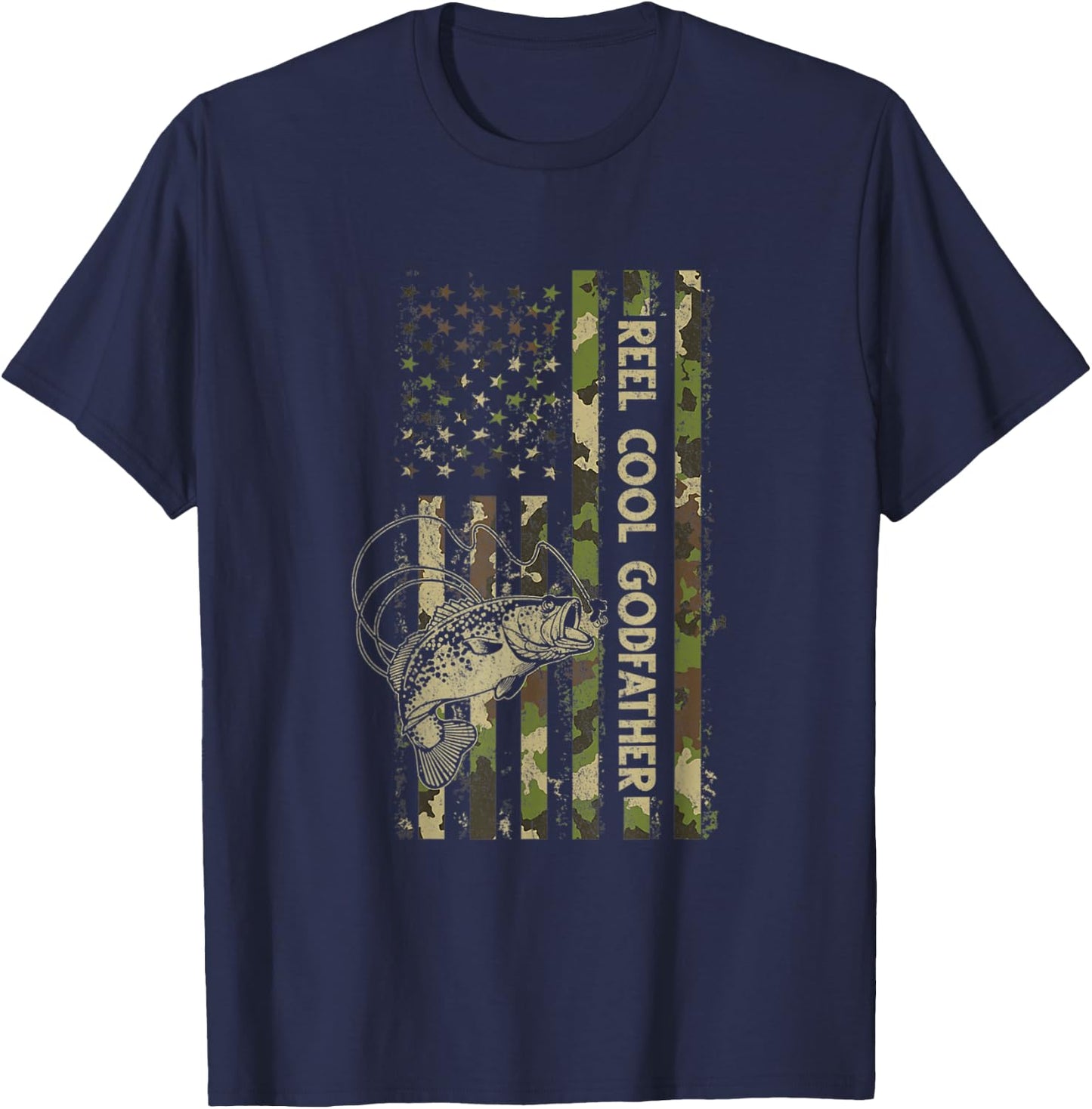 Reel Cool Godfather Matching Family Funny American Flag Women Men T-Shirt - T-Shirt | Navy