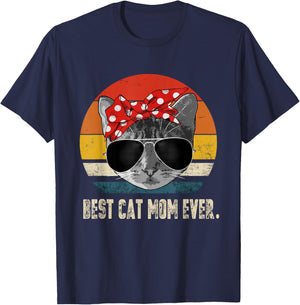 Best Cat Mom Ever Vintage Retro Cat Mommy Cat Mother T-Shirt - T-Shirt | Navy