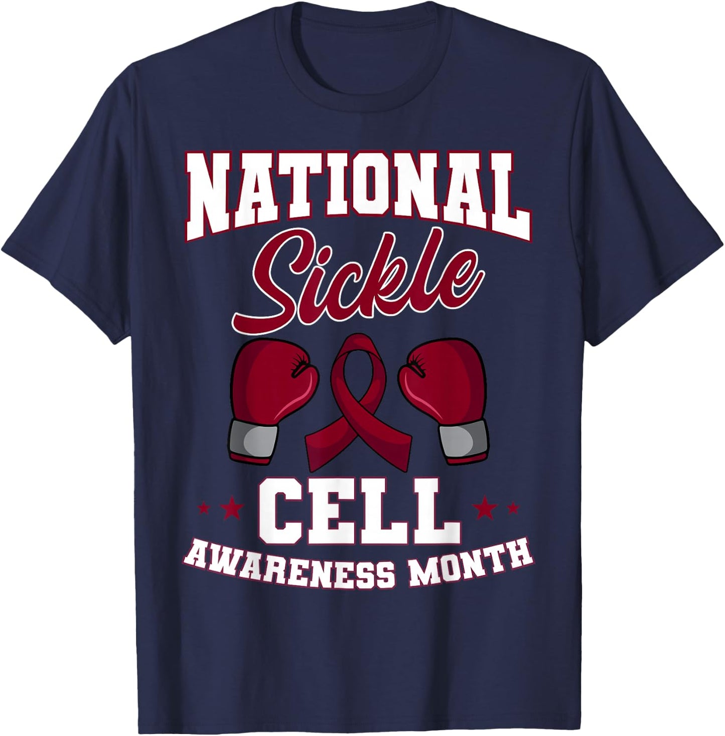 Sickle Cell Disease SCD Warrior Burgundy Awareness Ribbon T-Shirt - T-Shirt | Navy