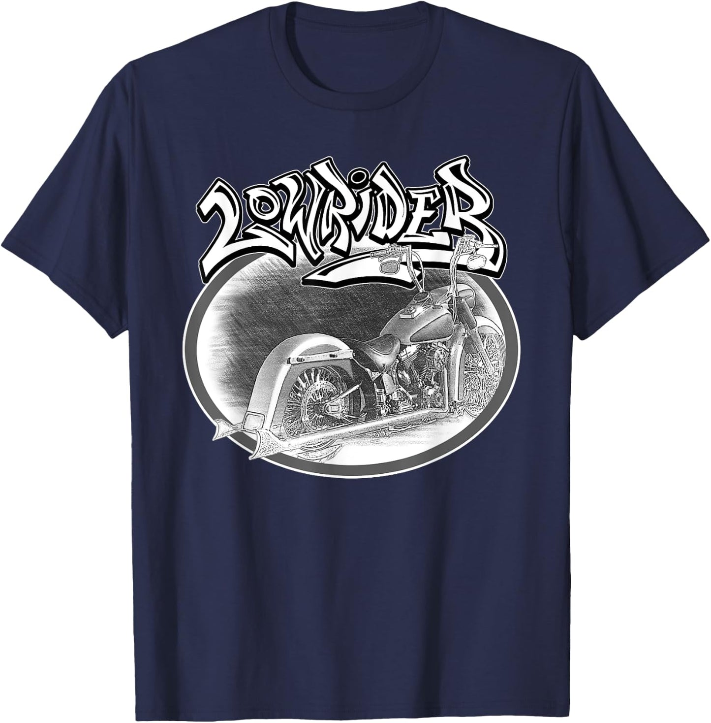 Chicano Biker. Latino Vicla Cholo Motorcycles, Lowrider T-Shirt - T-Shirt | Navy