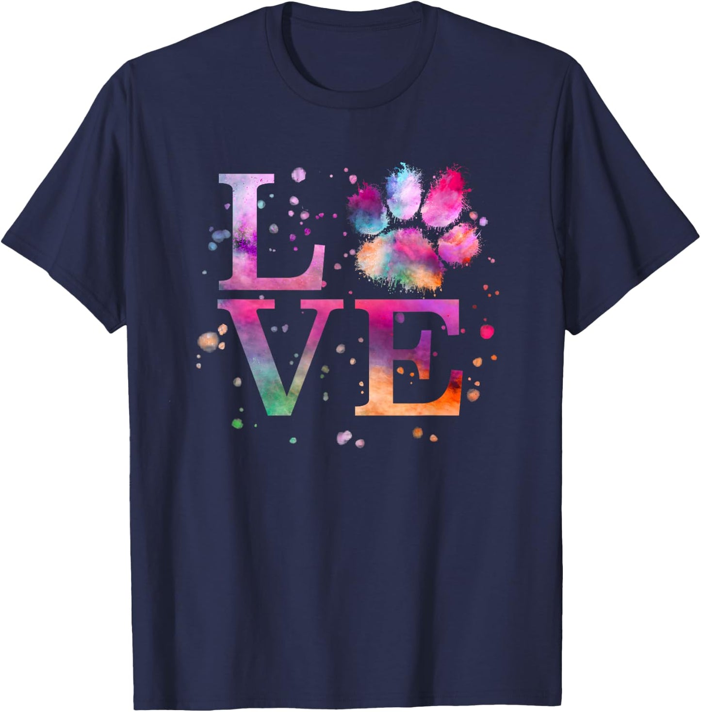 Love Dog Paw Print Colorful National Animal Shelter Week T-Shirt - T-Shirt | Navy