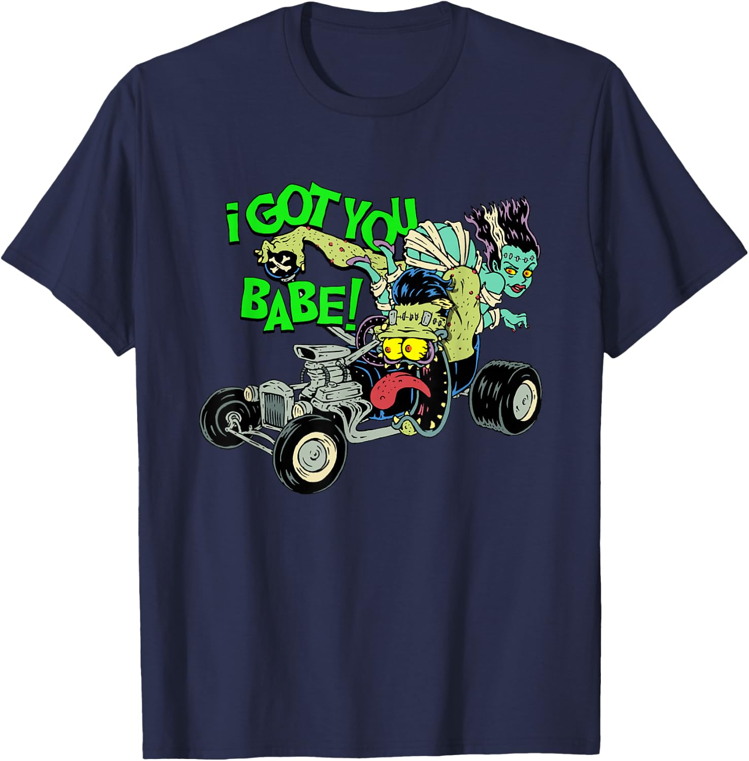 Hot Rod Gasser Frankenstein Monster Car Dragster Bride Mum T-Shirt - T-Shirt | Navy