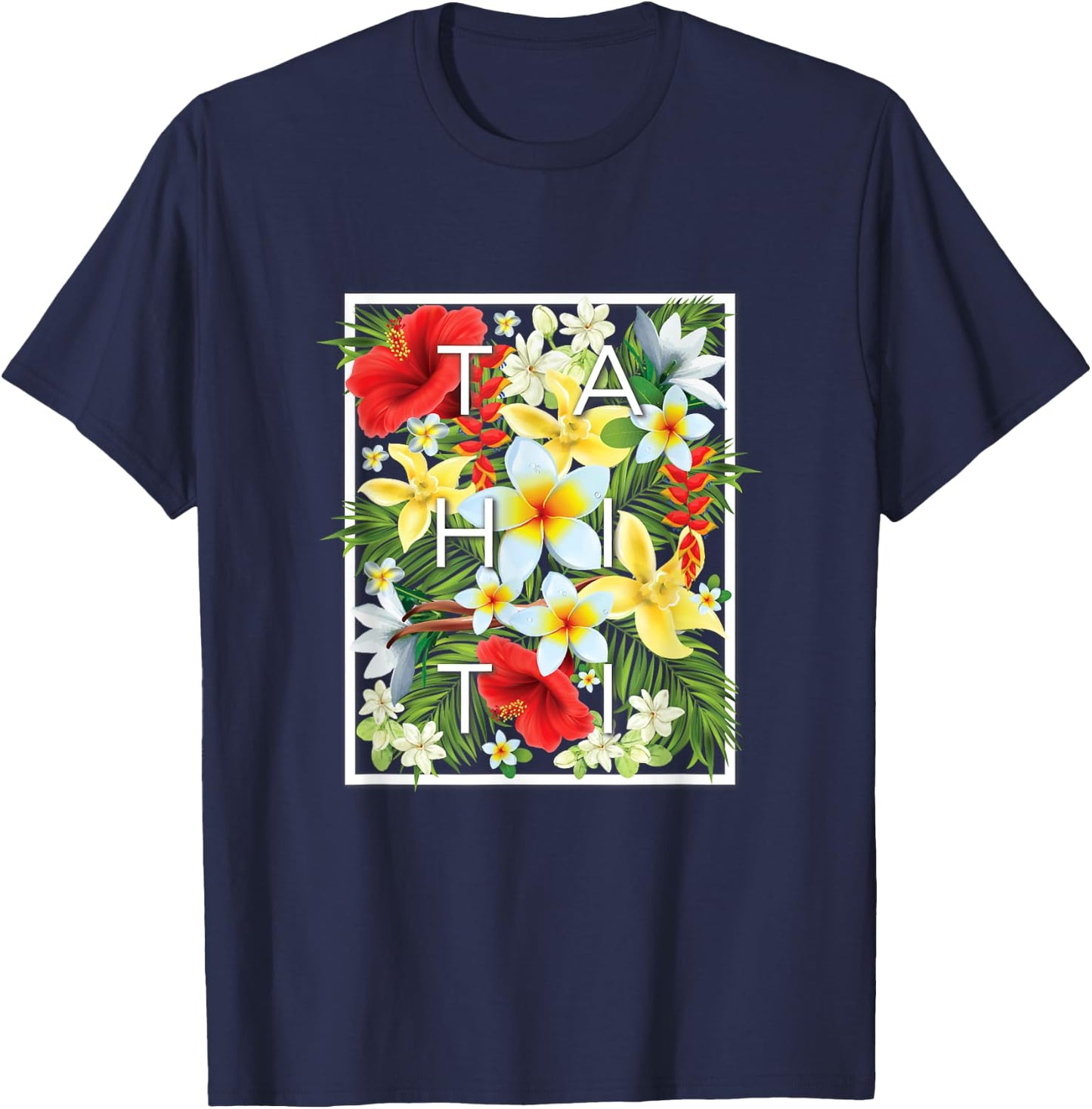 Flowers of Tahiti Word Art - Tahitian Souvenir T-Shirt - T-Shirt | Navy