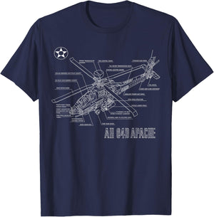 Military Aircraft AH-64 Apache Longbow Army Helicopter T-Shirt - T-Shirt | Navy