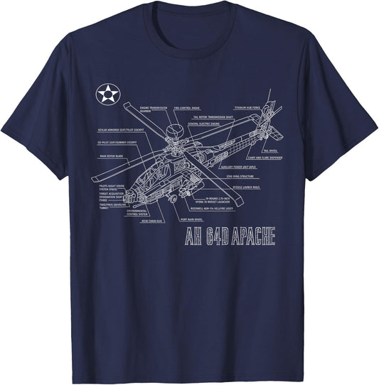 Military Aircraft AH-64 Apache Longbow Army Helicopter T-Shirt - T-Shirt | Navy