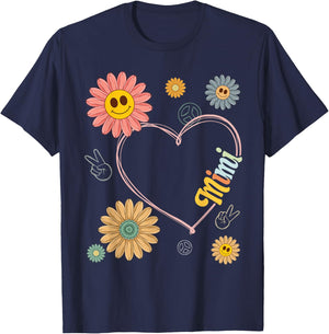 Love Heart Groovy Mimi Mother's Day Women Hippie 70's Style T-Shirt - T-Shirt | Navy