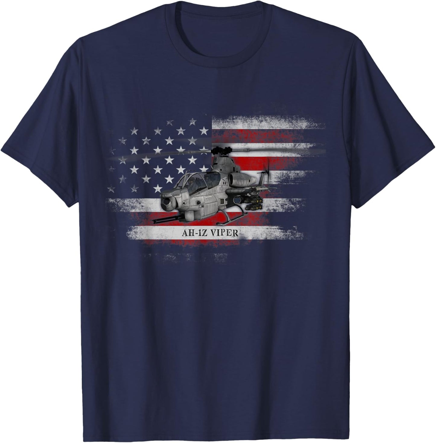 AH-1Z Viper Helicopter USA Flag Helicopter Pilot Gifts T-Shirt - T-Shirt | Navy