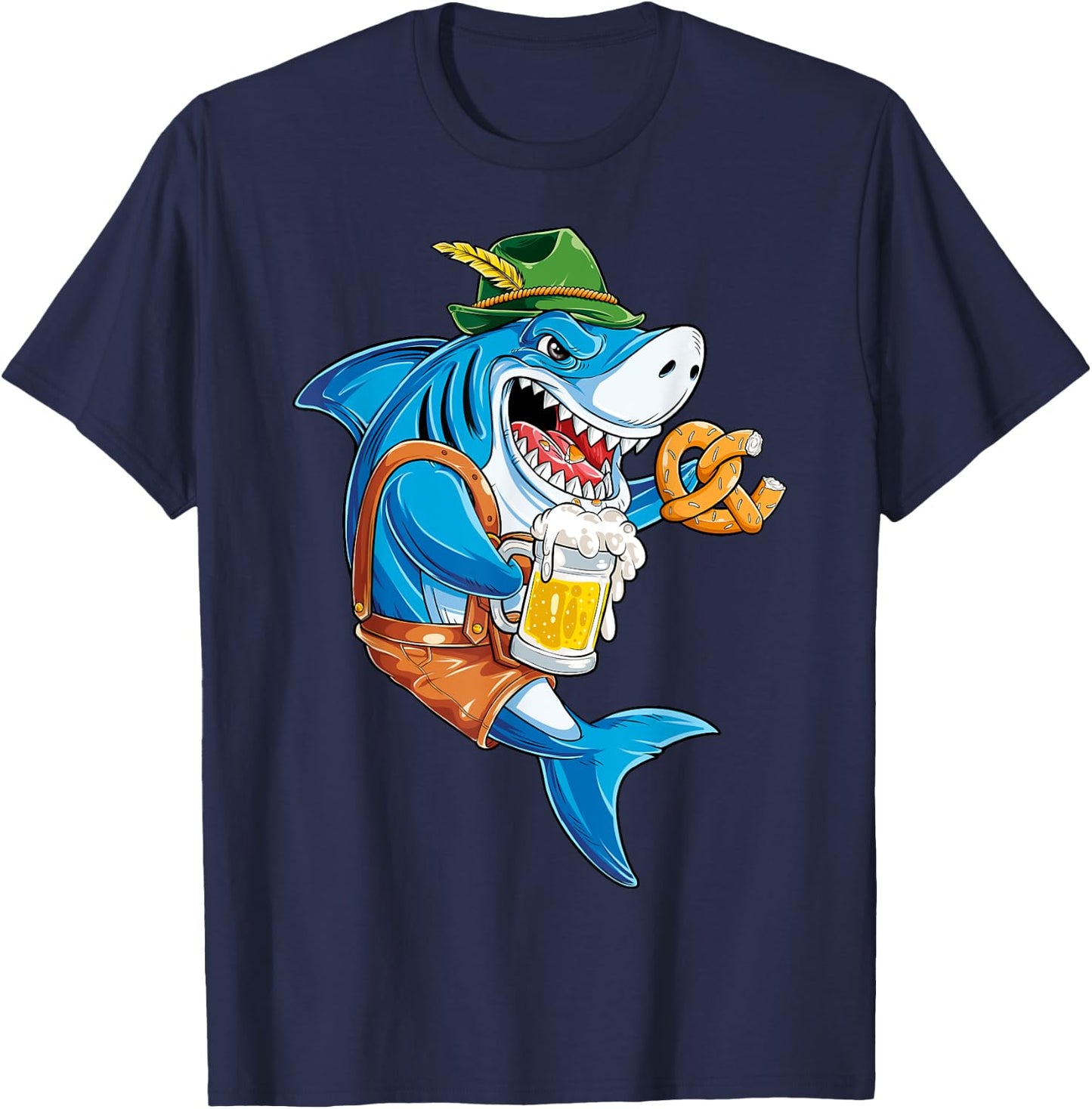 Shark Oktoberfest Lederhosen Costume Men Jawsome Beer Fest T-Shirt - T-Shirt | Navy