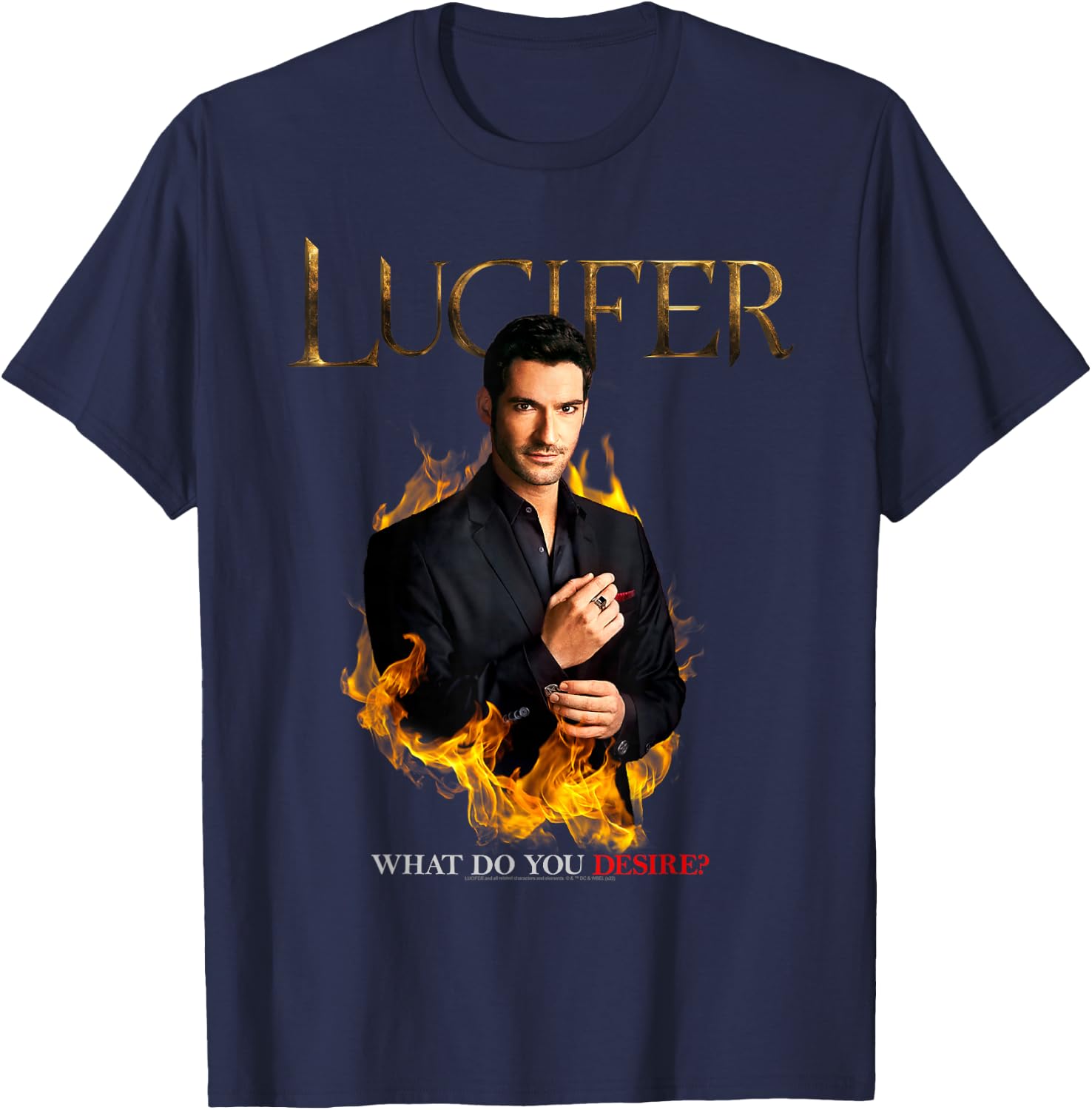 Lucifer What Do You Desire? Small T-Shirt - T-Shirt | Navy