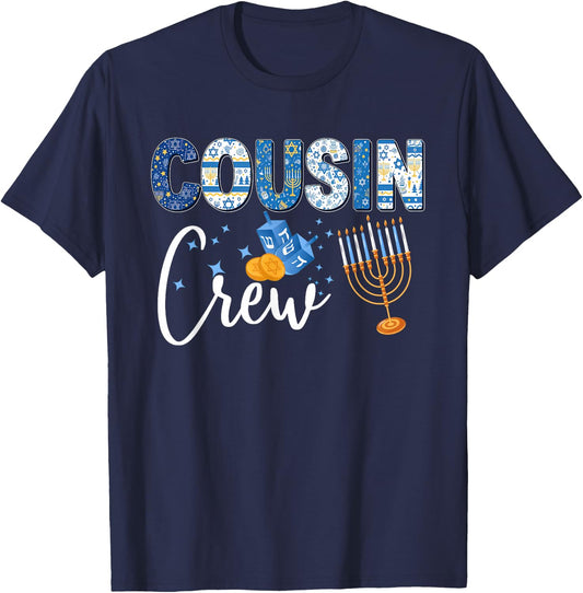 Hanukkah Cousin Crew Matching Family Christmas Pajamas Kids T-Shirt - T-Shirt | Navy