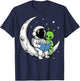 Astronaut Alien Reading Book Moon Space T-Shirt - T-Shirt | Navy