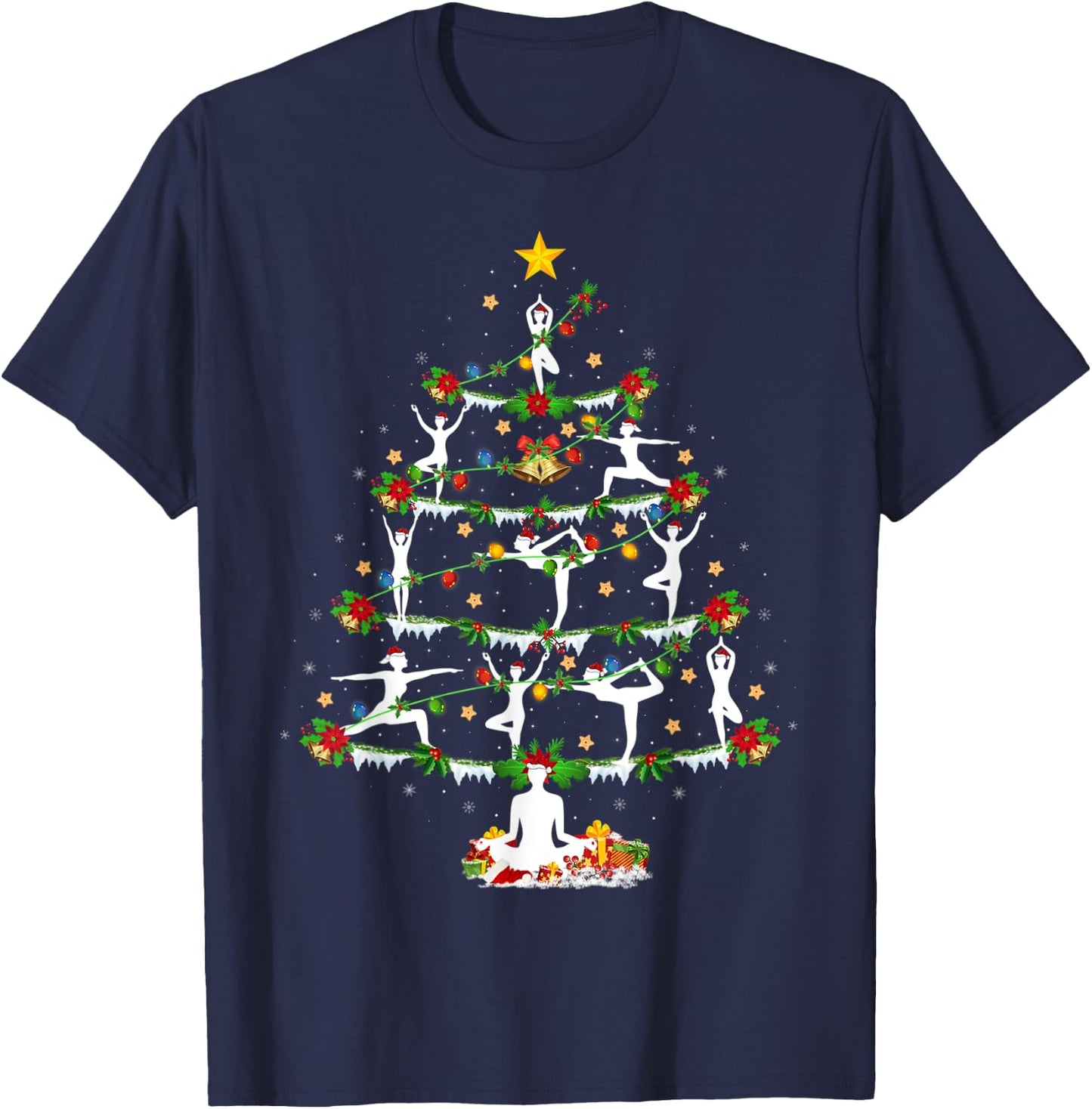 Yoga Lover Xmas Lighting Yoga Christmas Tree T-Shirt - T-Shirt | Navy