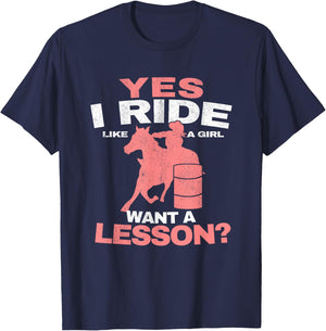 Yes I Ride Like A Girl Barrel Racer Women Barrel Racing T-Shirt - T-Shirt | Navy