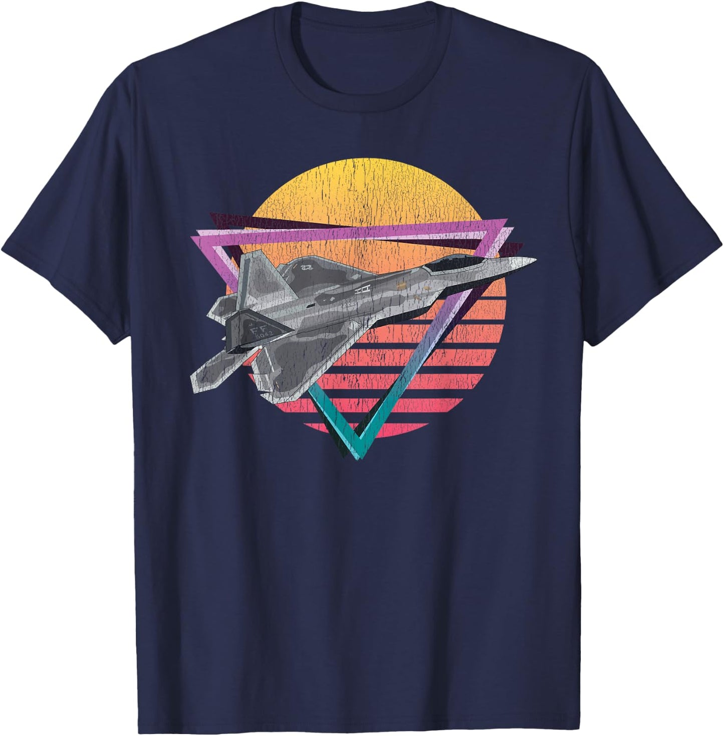 F-22 Raptor Fighter Jet Vaporwave Aesthetic Retrowave Jet T-Shirt - T-Shirt | Navy