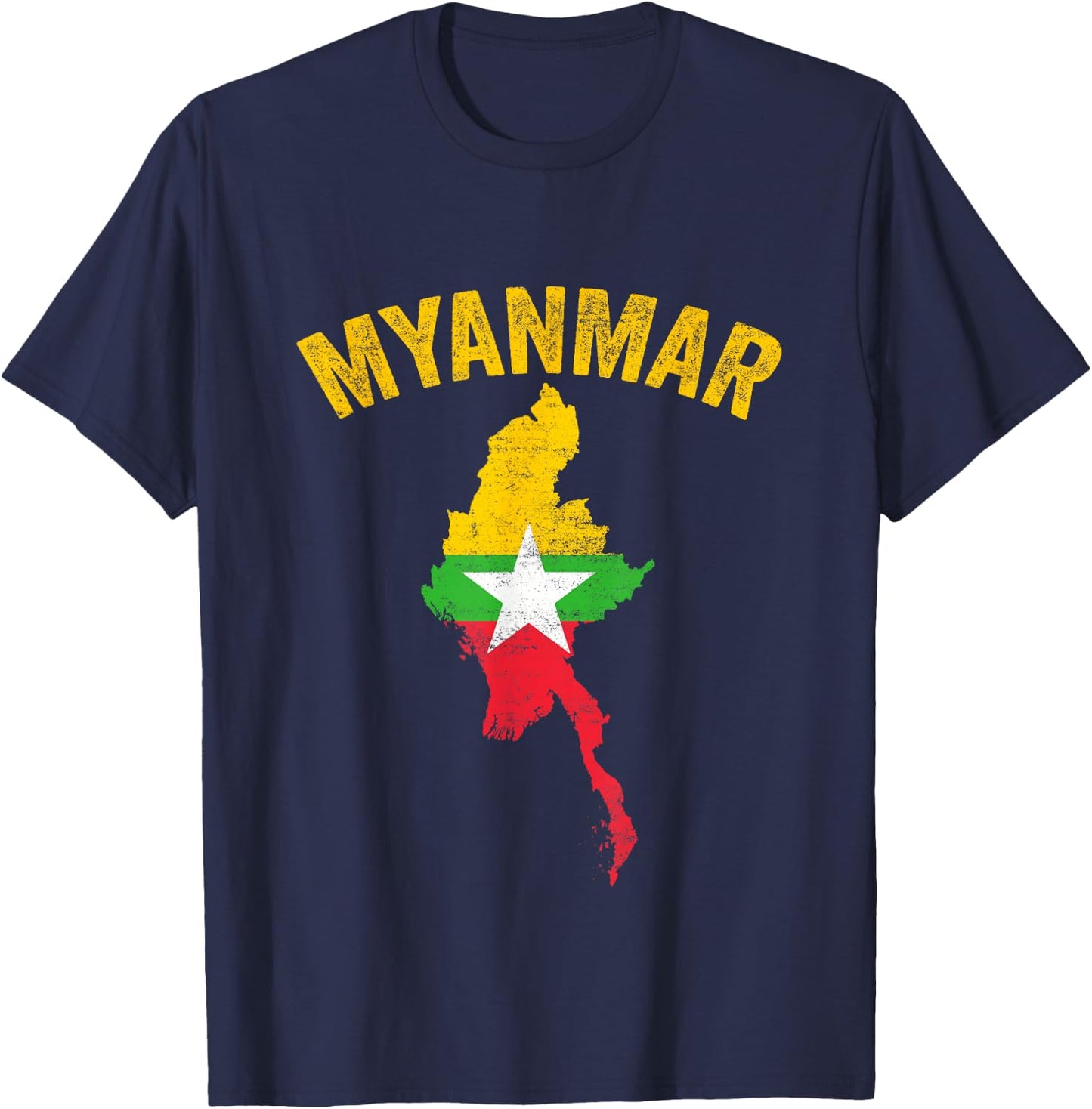 Distressed Retro Myanmar Flag Myanmar Map Patriotic T-Shirt - T-Shirt | Navy