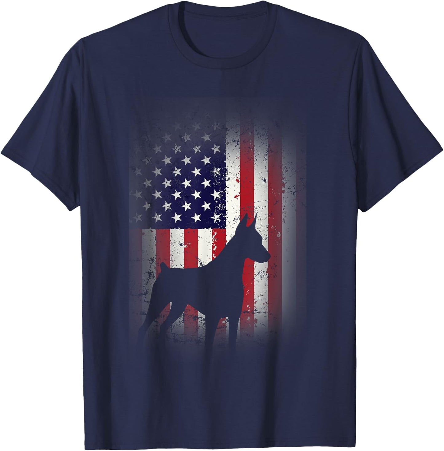Funny Doberman Pinscher Art Women Doberman US Flag T-Shirt - T-Shirt | Navy