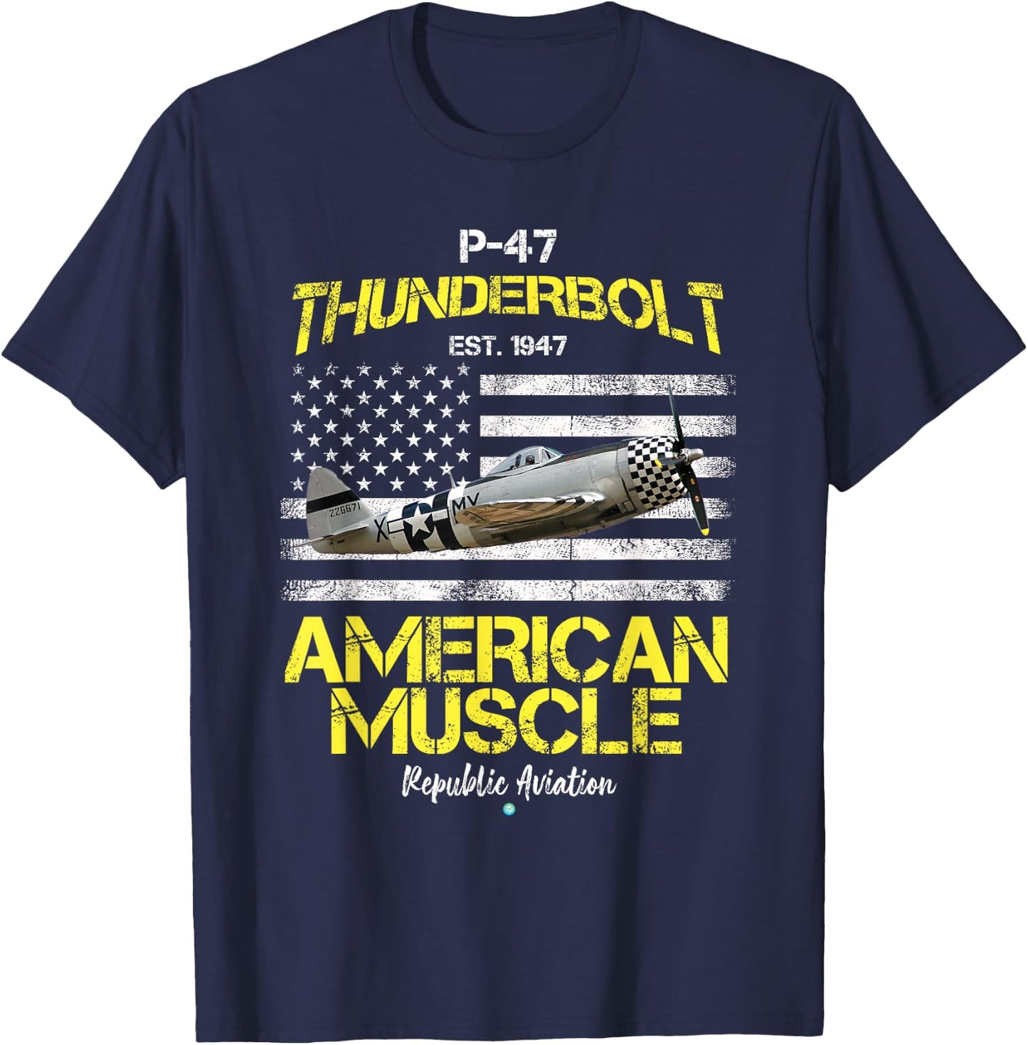 P-47 Thunderbolt WWII Airplane American Muscle Gift T-Shirt - T-Shirt | Navy