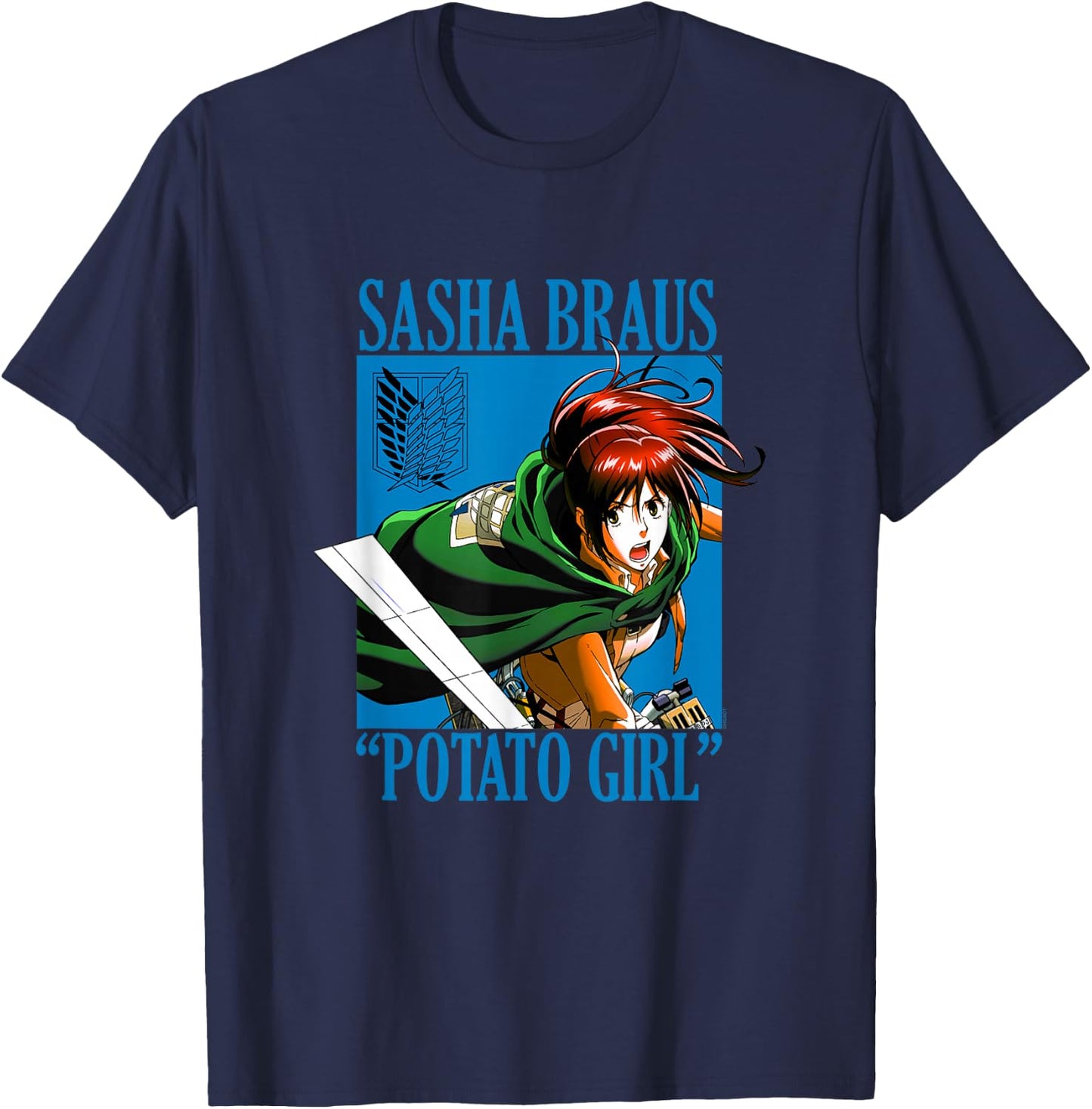 Attack on Titan Sasha Braus Potato Girl AOT Anime T-Shirt - T-Shirt | Navy