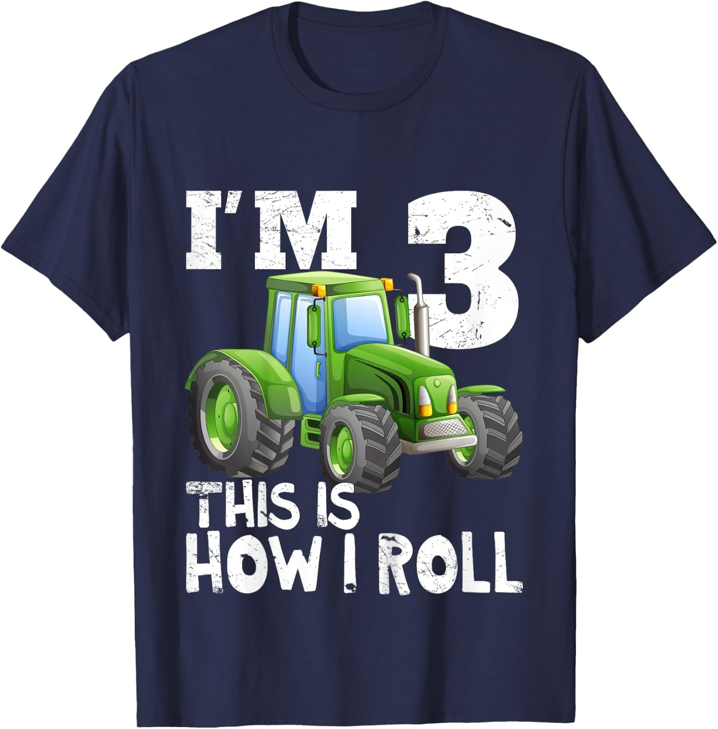Green Farm Tractor 3rd Birthday Party Gift 3 Year Old T-Shirt - T-Shirt | Navy