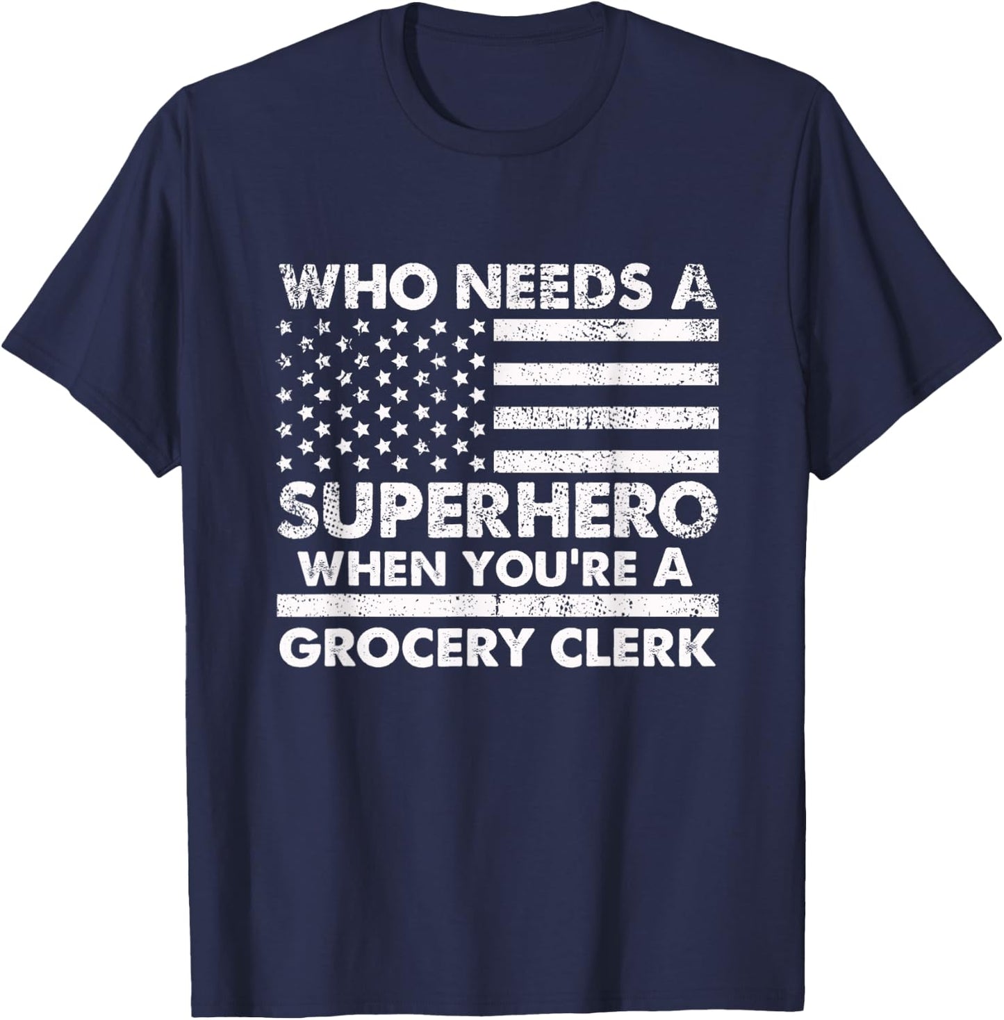 Funny Grocery Clerk Superhero Vintage Dad T-Shirt - T-Shirt | Navy
