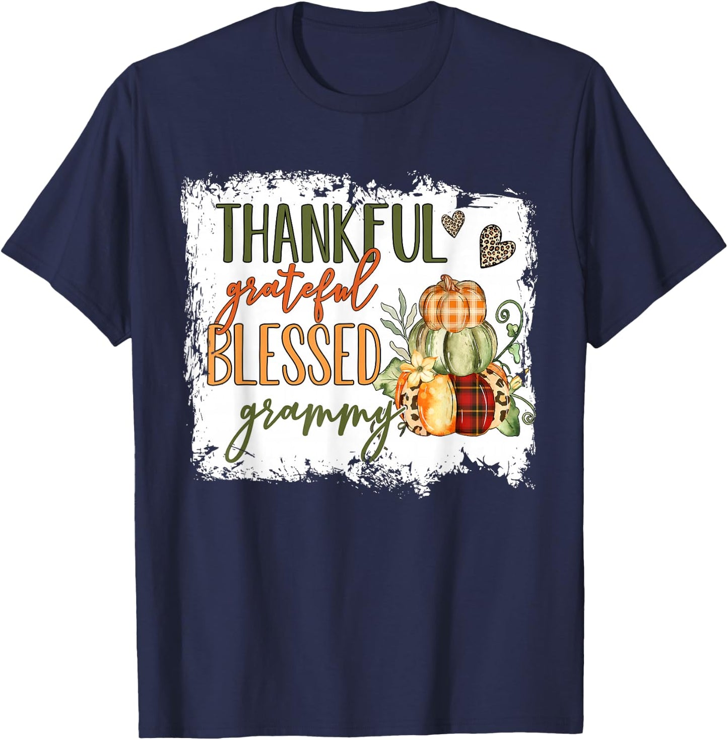 Thankful Grateful Blessed Grammy Pumpkin Thanksgiving T-Shirt - T-Shirt | Navy