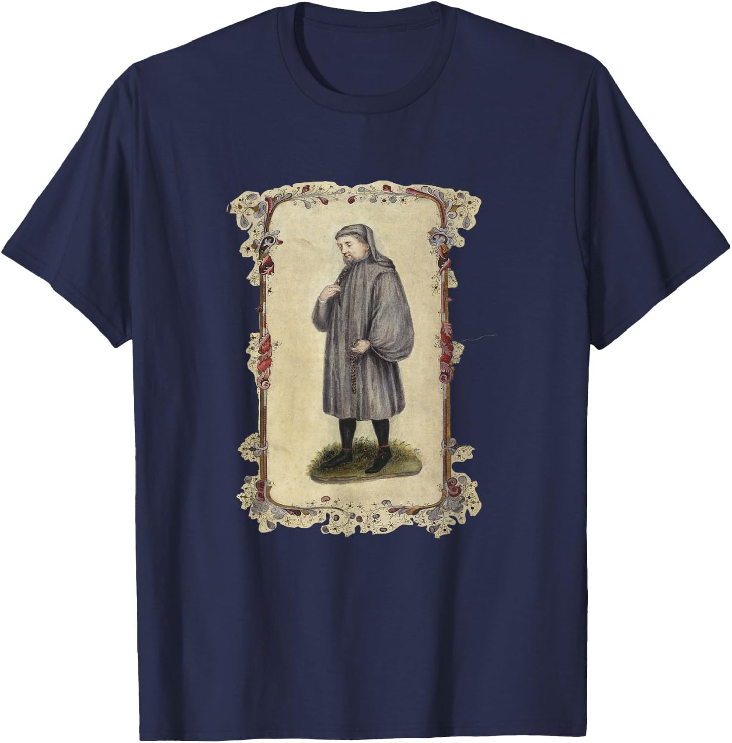 Geoffrey Chaucer Portrait (1478) T-Shirt - T-Shirt | Navy